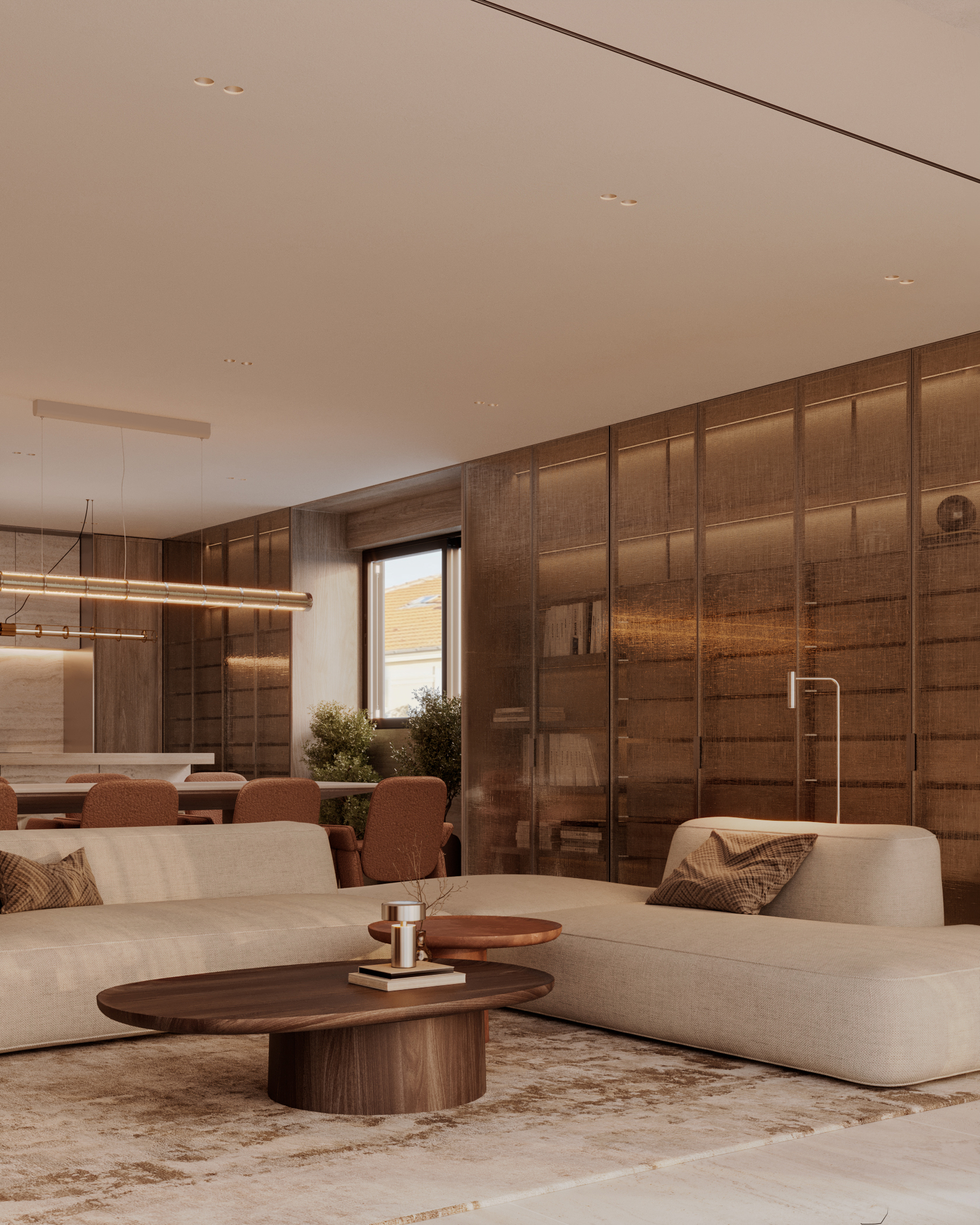 Princesse Grâce Residence - Travertine Kitchen Island Close Up | UNY Studio