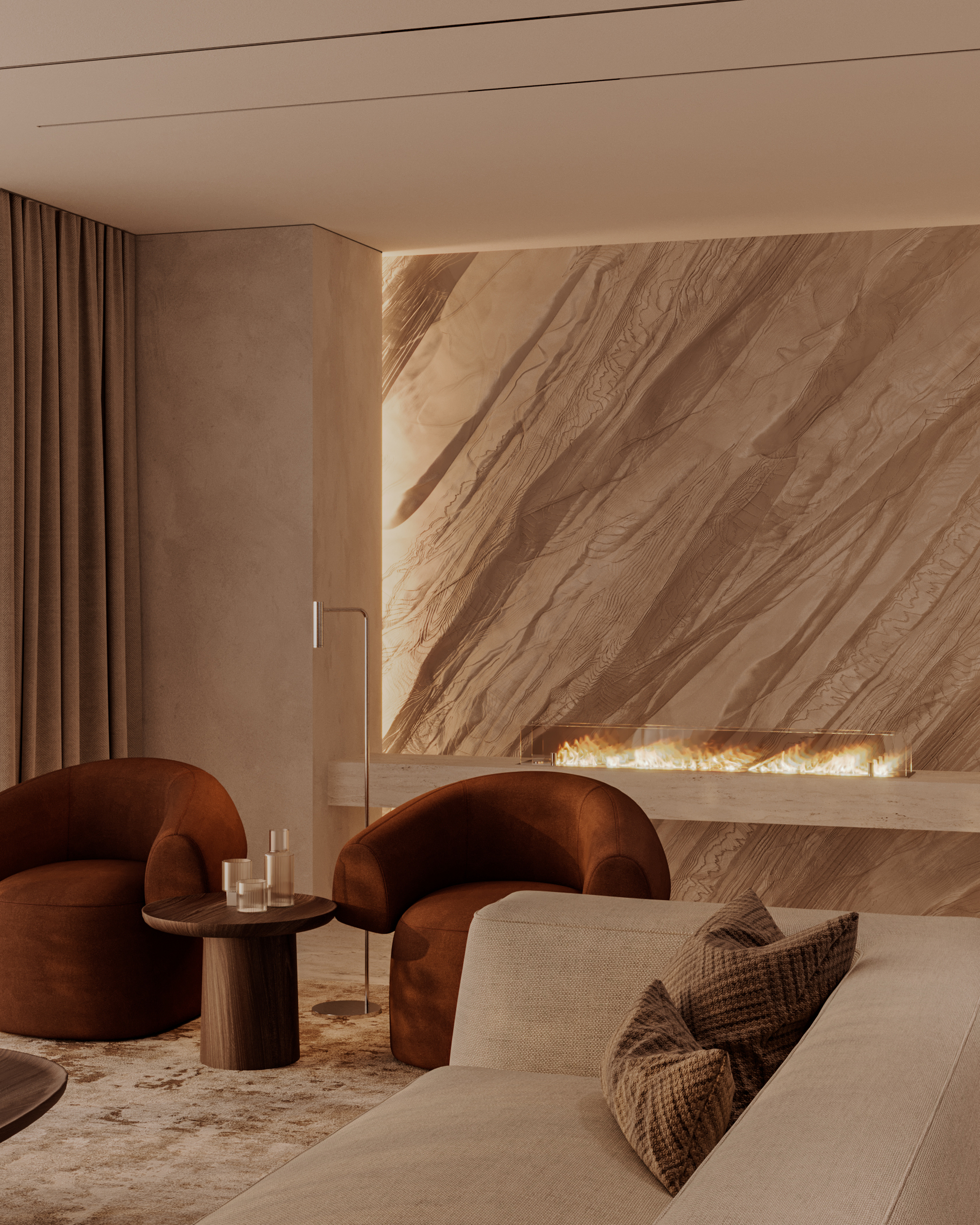 Princesse Grâce Residence - Lounge Area Tinted Glass Separation | UNY Studio