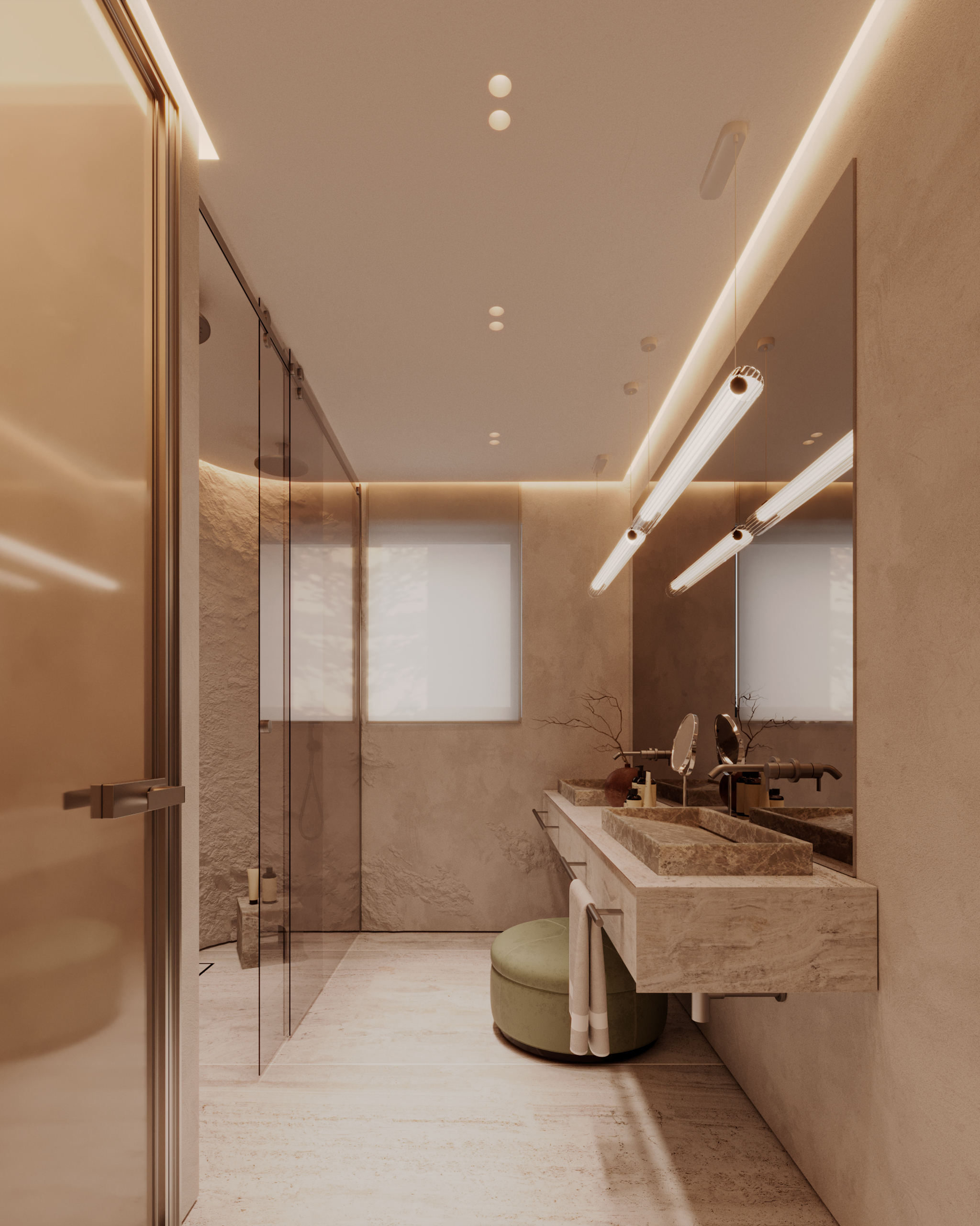 Princesse Grâce Residence - Tinted Glass Partition Living Lounge | UNY Studio