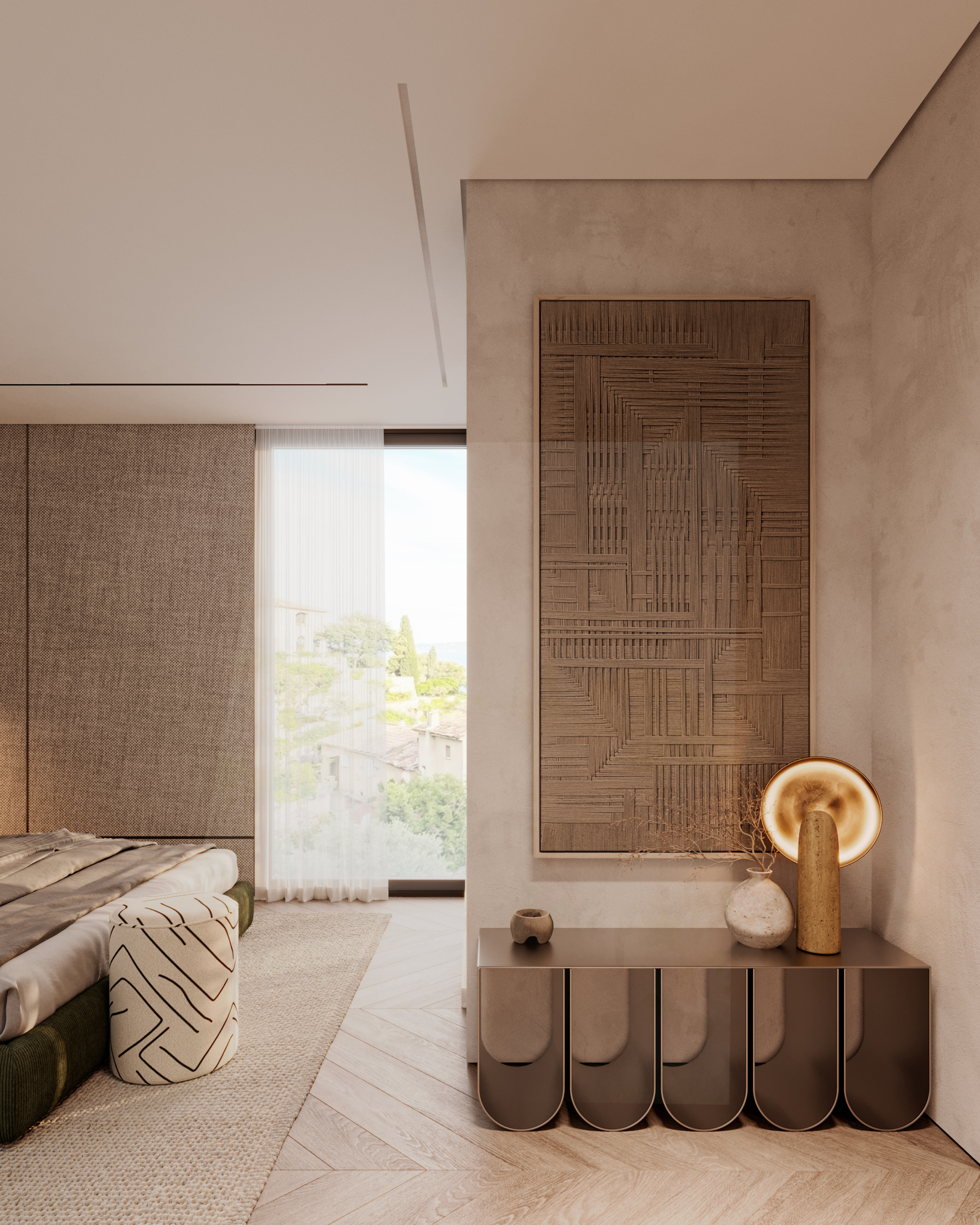 Princesse Grâce Residence - Master Bedroom Cliff Rock Behind Glass | UNY Studio