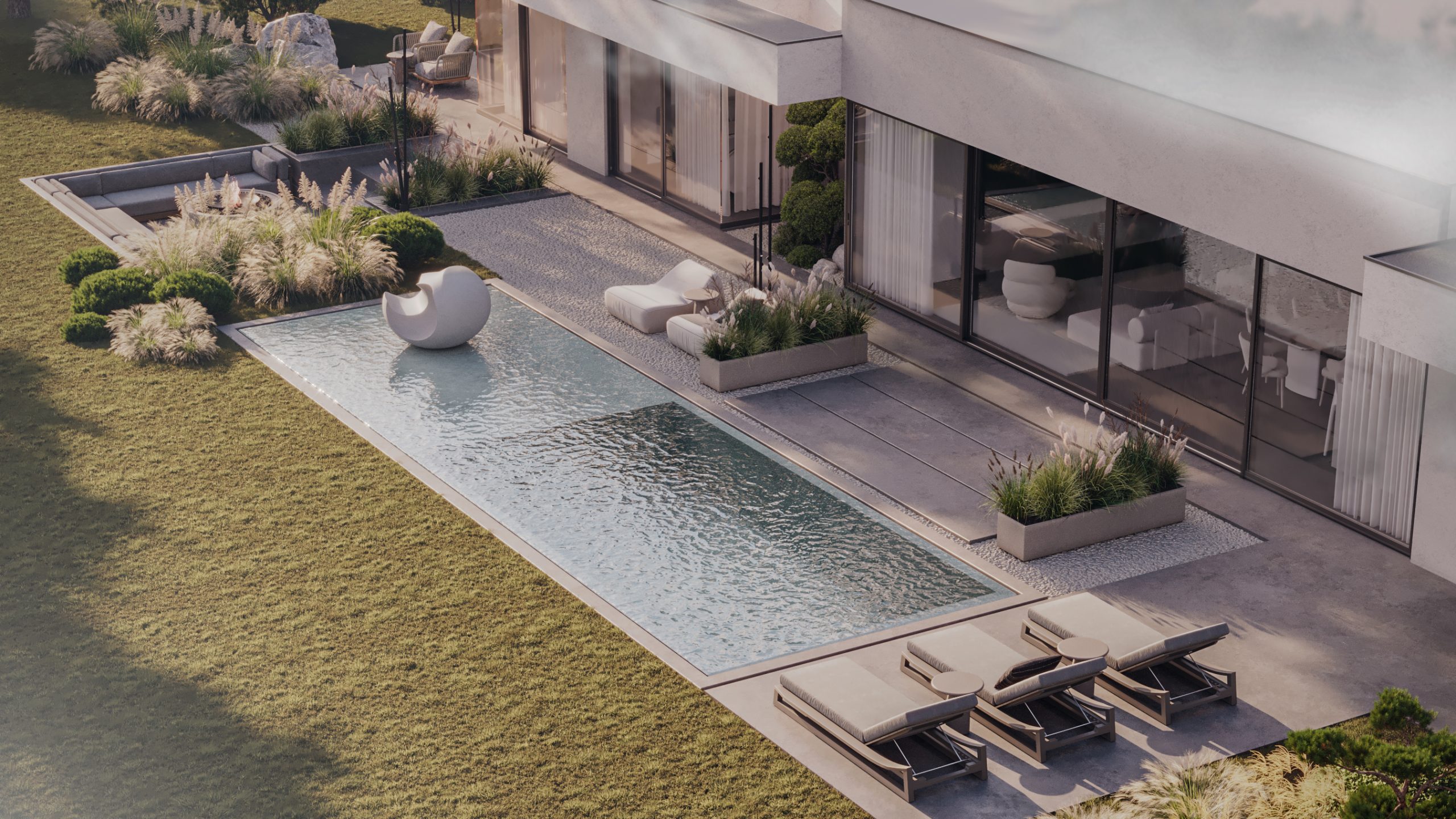 Diamond Villa RD1, pool terrace beside the glazed living spaces