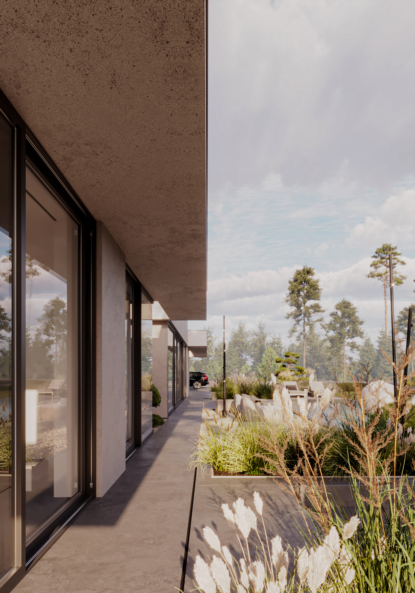 Diamond Villa RD1, covered terrace walkway beside the living spaces
