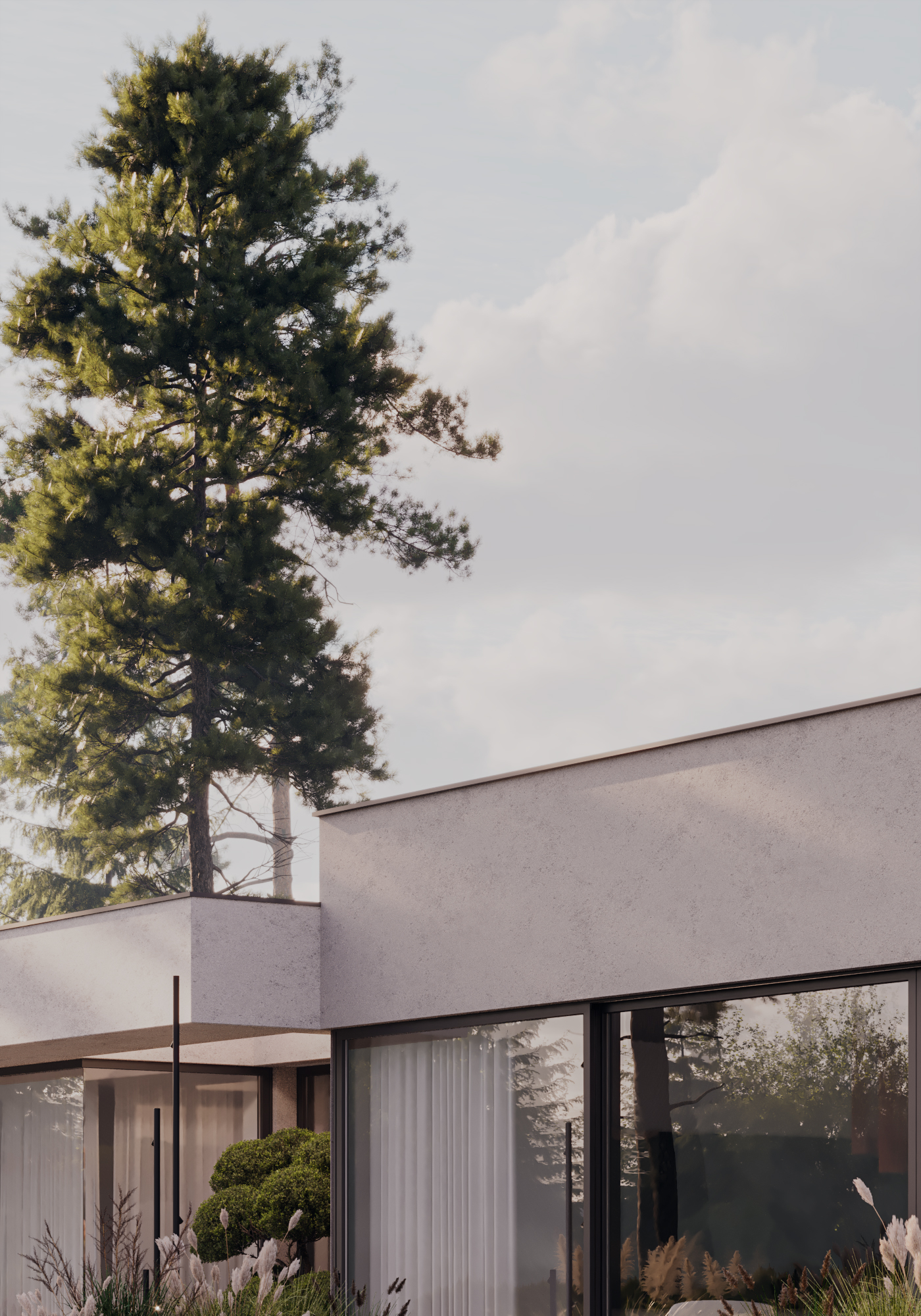 Diamond Villa RD1, close view of the facade corner and roof line