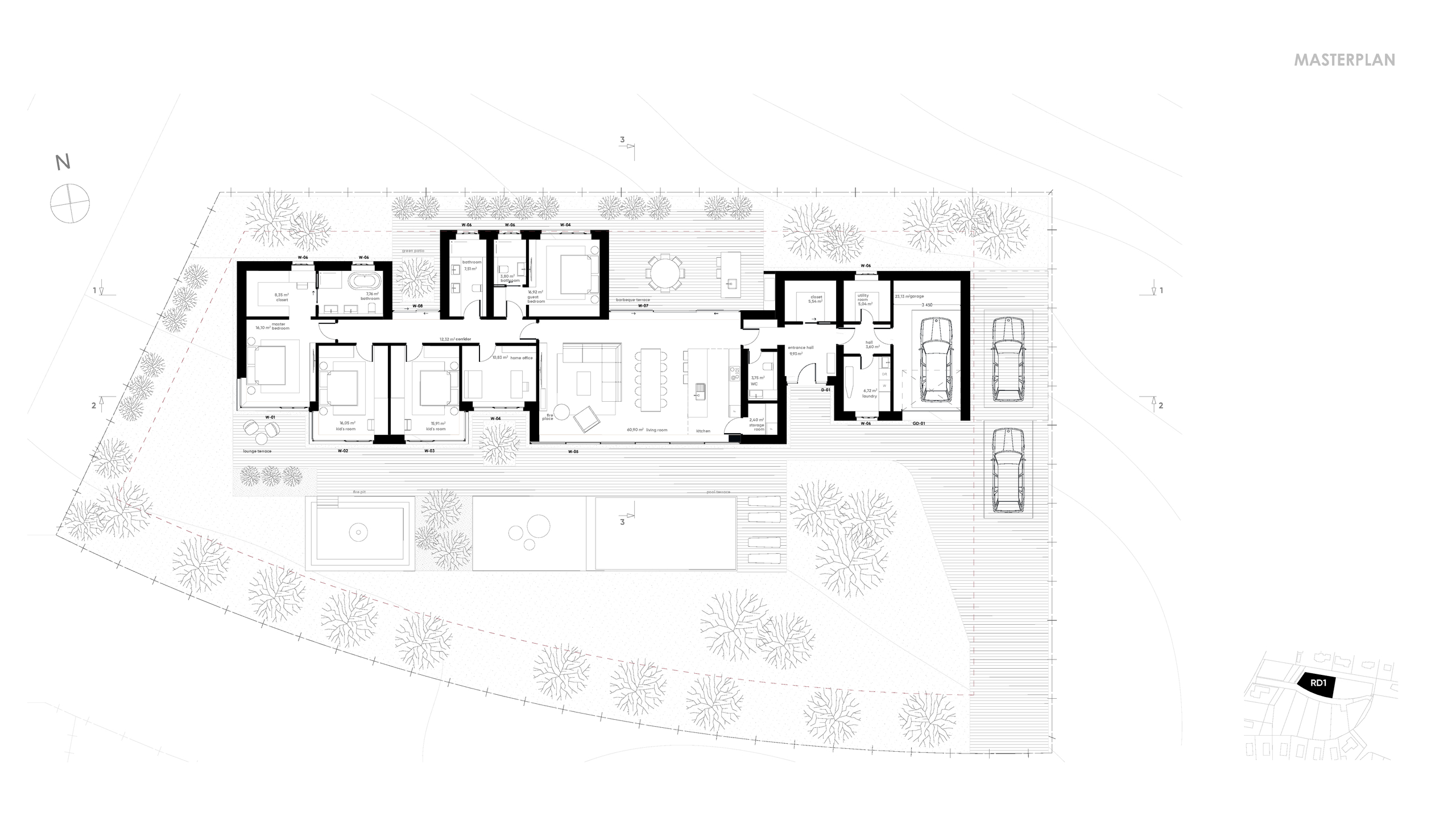 Diamond Villa RD1, site masterplan showing the house and landscape