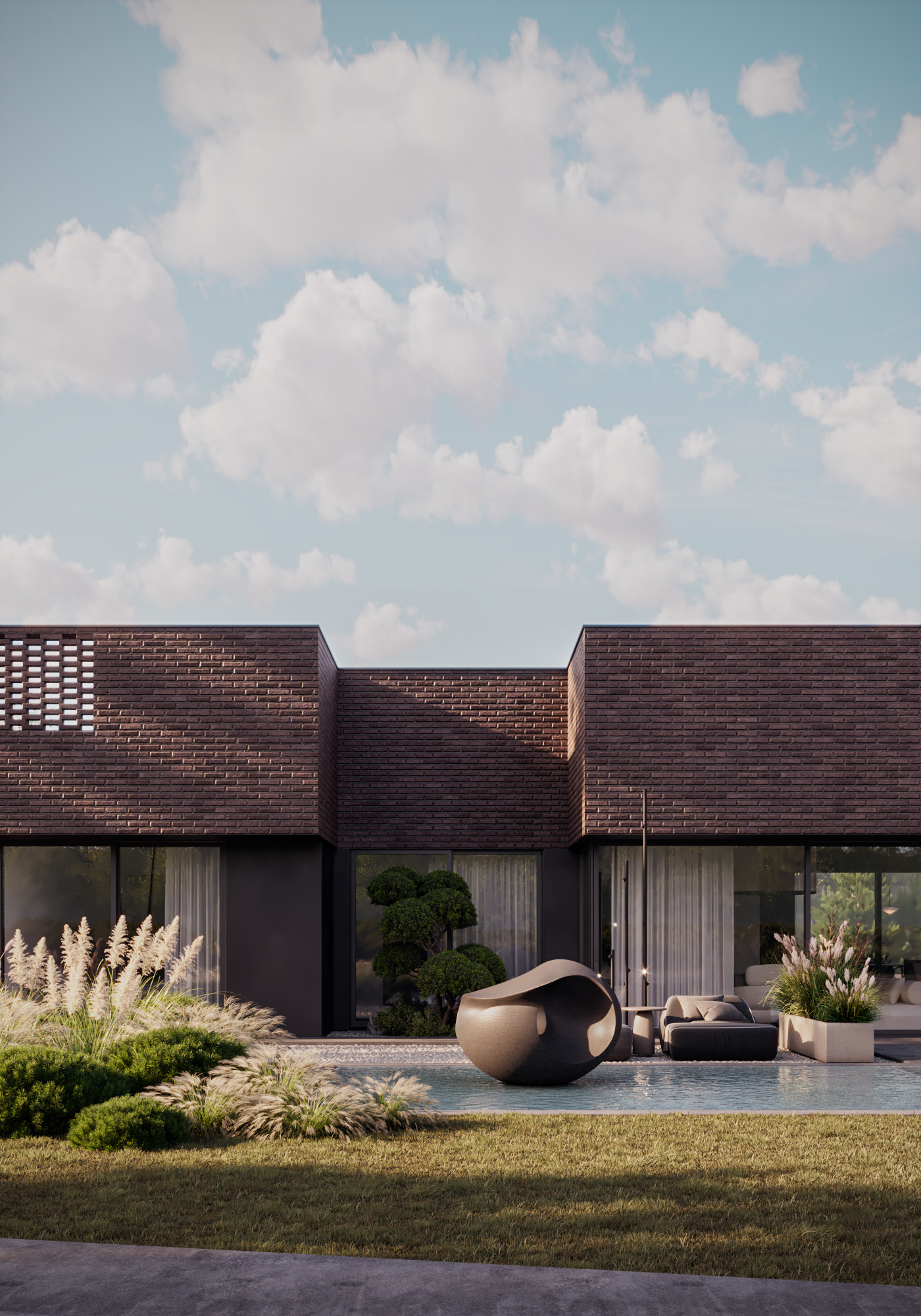 Diamond Villa RD1, dark brick design variation with glazed corner