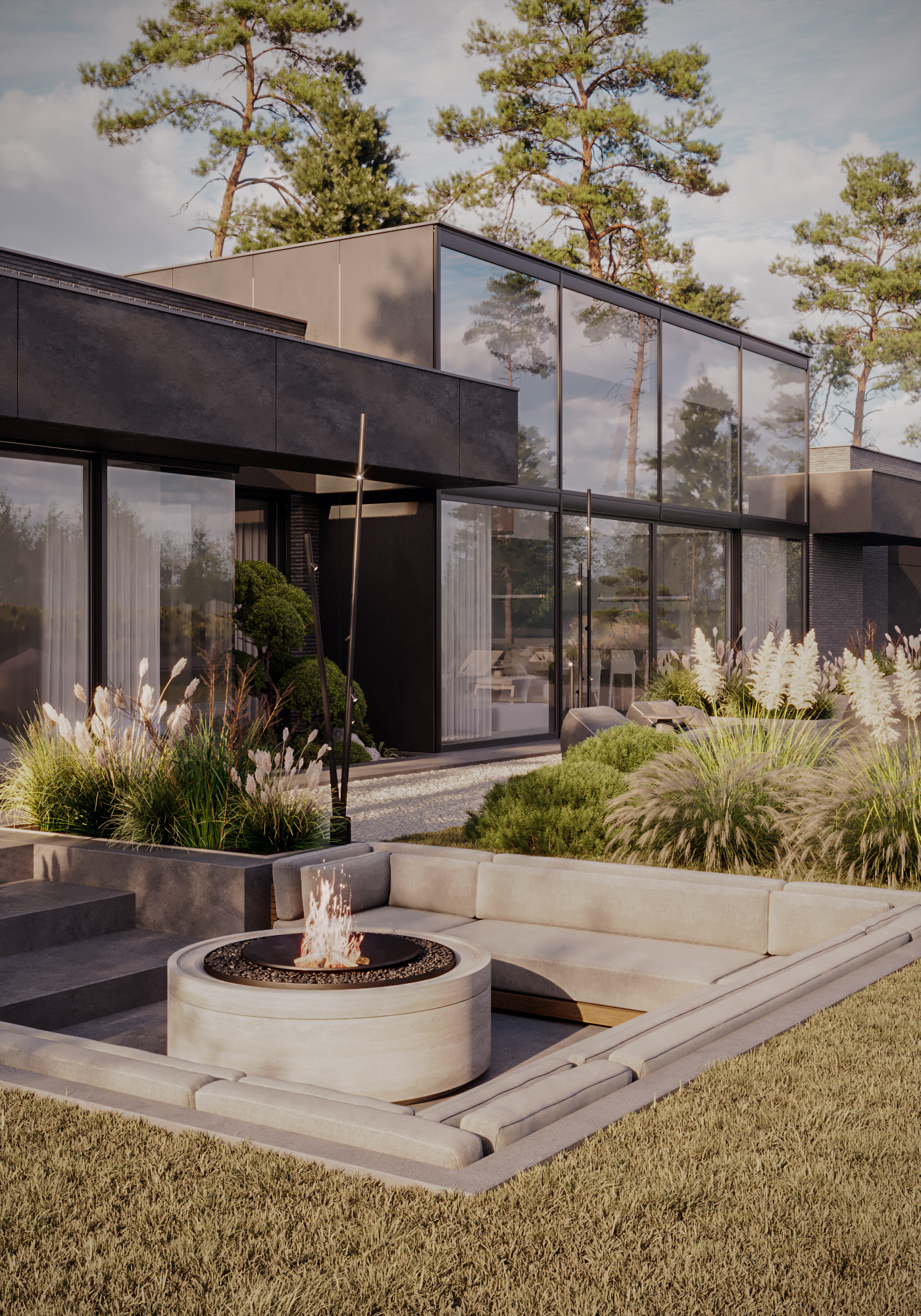 Diamond Villa RD1, dark brick design variation with courtyard terrace